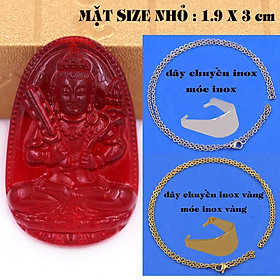 Mặt Phật Hư không tạng pha lê đỏ 1.9cm x 3cm (size nhỏ) kèm vòng cổ dây chuyền inox vàng + móc inox vàng, Phật bản mệnh, mặt dây chuyền