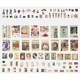 Set vintage 200 pcs nhiều chủ đề bao gồm stickers x giấy nền trang trí junkjournal