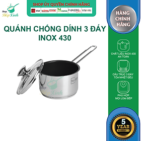 Quánh Nấu Bột Cháo Cho Bé Inox 430 Bếp Từ 3 Đáy Fivestar (12 - 16 cm) Nắp Kính + Tặng 5 Muỗng Ăn Inox