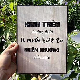 Tranh gỗ decor tạo động lực "Kính trên nhường dưới, ít muốn biết đủ, khiêm nhường nhẫn nhịn" ván plywood nhập khẩu