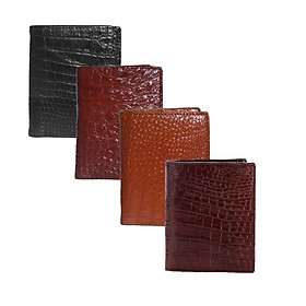 HJ2757-58-59-60 - Ví nam da cá sấu Vip 2 mặt da kiểu đứng màu đen, nâu đỏ, vàng, nâu đất