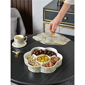 Mua KHAY MỨT SỨ 4 NGĂN  6 CÁNH HOA MAI MÀU TRẮNG VÂN ĐÁ VIỀN VÀNG