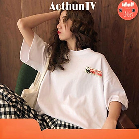 Áo thun tay lỡ nam nữ, áo phông unisex form rộng cá tính in hình khủng long chất cotton mát mịn
