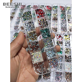 Khay đá chân keo YBH mix màu mix size 12 ô hộp nhỏ 1441 viên đá siêu sáng -beeshi shop nail