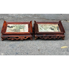 Khay trà mặt đá gỗ trắc 28x38x12cm