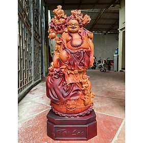 Tượng phật di lặc ngũ phúc gánh cành đào bằng gỗ hương đá pu giả cổ kt cao 60×24×14cm 