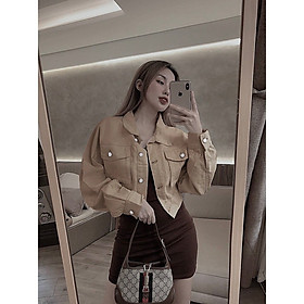 Áo khoác nữ kaki croptop thiết kế phối 2 túi hộp thời trang