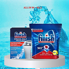 combo Viên rửa bát finish all in one 100 viên + Muối rửa bát finish 1.5kg  cho Máy rửa bát