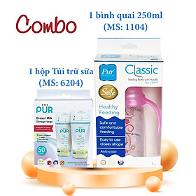 Combo Hộp túi trữ sữa Pur + bình Pur 2 quai