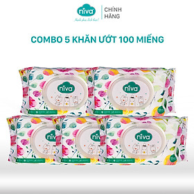 Combo 5 Khăn Ướt Đa Năng Không Mùi Niva 100 Tờ Tiện Dụng, Diệt Khuẩn, An Toàn Cho Trẻ Sơ Sinh Phụ Nữ Mang Thai