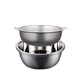 Set of 2 Functional Stainless Steel Nesting Bowls - Colander with Even Holes, Dries Quickly, Easy Cleaning - for Restaurant, Hotel, Home Kitchen
