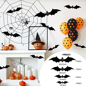 8x Bats Wall Decor 3D Bats Halloween Decoration Stickers PVC 4 Different Sizes Wall Bats Scary Stickers for Dorm Kitchen