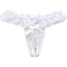  Quần lót nữ xẻ đáy đính hạt ngọc trai - Màu trắng