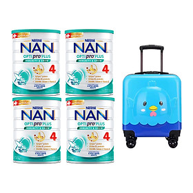 Bộ 4 lon Sữa bột Nestlé NAN OPTIPRO PLUS 4 1500g/lon với 5HMO Giúp tiêu hóa tốt + Tăng cường đề kháng (2 - 6 tuổi) + Tặng Vali Hình Thú