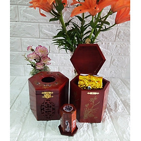Mua Bộ 3 món tiện ích gỗ hương Hộp Trà lớn hộp tăm hộp giấy lục lăng - CGLG03