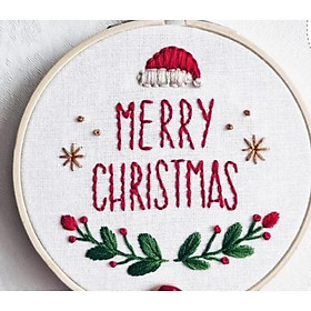 Mua (SIÊU ĐẸP) DIY NGUYÊN LIỆU THÊU TAY THỦ CÔNG KÈM KHUNG HOOP merry christmas - KIT THÊU TRANG TRÍ NOEL- BÁCH HÓA NA NA