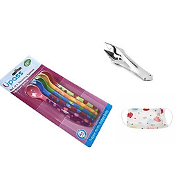 Bộ 5 thìa ăn dặm cho bé Upass nhiều màu- Tặng kèm 1 dụng cụ gắp mắt dứa và 1 khẩu trang xô cho bé