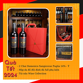 Hộp Vali đỏ đính đá + 2 chai rượu vang Ý Domenico Sangiovese Puglia 