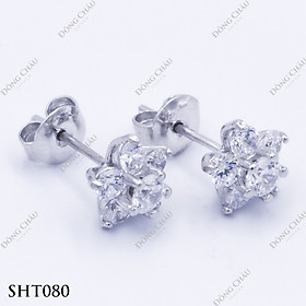 Hoa tai đích đẩy hình hoa đính kim cương nhân tạo bạc Ý cao cấp - SHT080