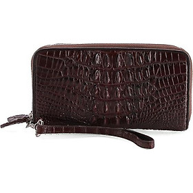 Ví nữ da cá sấu Huy Hoàng 2 khóa gai màu nâu đất HT3216