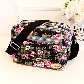 Túi giỏ xách đeo chéo nữ đẹp họa tiết hoa 5 ngăn size 26cm chất liệu vải dù chống thấm nước, chống xước cao cấp TX062