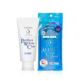 Bộ sản phẩm Senka làm sạch da dưỡng trắng tiện lợi (Sữa Rửa Mặt Tạo Bọt Chiết Xuất Đất Sét Trắng Senka Perfect White Clay 120g + Khăn giấy tẩy trang 10 miếng Senka Cleansing Sheet)