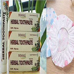 COMBO:Kem đánh răng dược liệu Ấn Độ Patanjali Herbal Toothpaste tặng mũ trùm đầu cao cấp