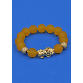 Vòng đeo tay Thạch Anh Vàng Mờ 12 ly - cẩn Tỳ Hưu Phong Thủy inox vàng VTAVMTHHBV12 - hợp mệnh Kim, mệnh Thổ