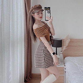 SET ÁO CORTOP TRỄ VAI+ CHÂN VÁY CHỮ A CARO BỐ SỢI, GỢI CẢM, NĂNG ĐỘNG MÀ CÒN SANG SANG TRẺ TRUNG NHOA CÁC NÀNG, HÀNG NHẬP