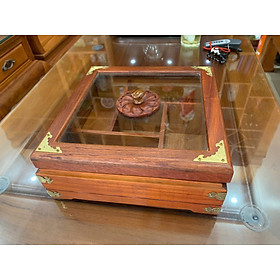 Khay Đựng Mứt Tết Bánh Kẹo Vuông 5 Ngăn Gỗ Gõ Tự Nhiên-DAICAT - Hình lục giác Chữ Phúc Lộc Thọ