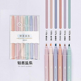 Bộ 6 bút highlight bút ghi nhớ có 2 đầu màu pastel dễ thương ST189