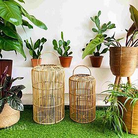 Mua Đèn Mây Nến Trụ Đan Trà- Đèn Mây Đựng Nến Đèn Mây Decor Không Gian Quán  Phòng Bếp  Phòng Khách  Ban Công  Sân Thượng - Decor Mây Tre Đan