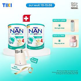 Bộ 2 Lon Sữa bột Nestlé NAN OPTIPRO PLUS 4 1500g/lon với 5HMO giúp tiêu hóa tốt + Tăng cường đề kháng (Bé 2-6 tuổi) - Tặng Ấm đun siêu tốc Kalpen