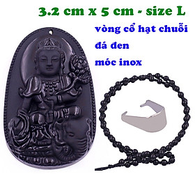 Mặt Phật Phổ hiền đá thạch anh đen 5 cm kèm vòng cổ hạt chuỗi đá đen - mặt dây chuyền size lớn - size L, Mặt Phật bản mệnh