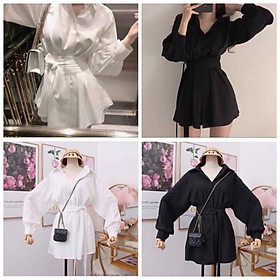 Set Bộ Áo Tay Bồng Kèm Quần Đũi Ngắn Có Dây Chiết Eo Siêu Xinh Hai Màu Kèm Ảnh Thật