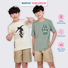 Áo cộc tay bé trai Bigfox Miss Meow size đại chất cotton in đẹp cỡ 12,13,14,15 tuổi 40kg 50kg