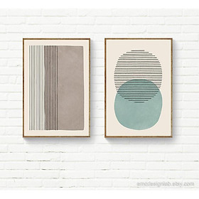 Tranh treo tường | Bộ 2 tranh Beige & Light Blue/Green Wall Art, Living Room Decor, Bedroom Wall Art