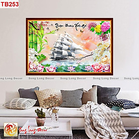 TRANH THUẬN BUỒM XUÔI GIÓ DÁN TƯỜNG - TRANH DÁN TƯỜNG 3D THUYỀN BUỒM