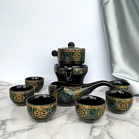 Mua Bộ Ấm Chén Pha Trà Cối Xay - Xanh Đen Phong Cách Trà Đạo Men Sứ Cao Cấp (bao gồm Hộp Quà+ túi xách đi kèm)  Bộ ấm chén trà đạo uống trà đẹp cao cấp