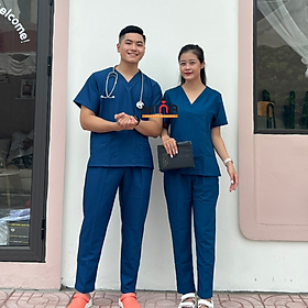 Bộ scrubs bác sĩ, quần áo y tế phẫu thuật - Màu xanh coban - Vải cotton co giãn