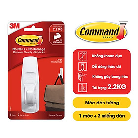 Móc dán tường Command 3M vỉ 1 cái cỡ lớn chịu lực 2.2kg - Dễ sử dụng, độ bền cao, bám cực chắc, tháo cực dễ 17003 - 1 vỉ