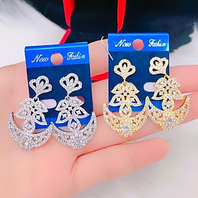 Đôi Bông Tai Mạ Vàng or Bạch Kim ( 01 Đôi ) Đính Xoàn Mẫu 060.03.01 - Không Đen - Không Dị Ứng - Tặng Kèm Hộp Trang Sức