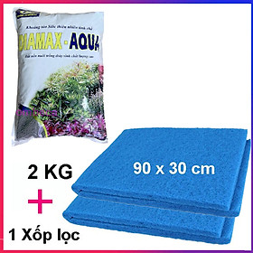 Phân nền thủy sinh DIAMAX AQUA 2KG + 2 Xốp Lọc Bể Cá 90x30cm vật liệu lọc nước hồ cá siêu sạch 