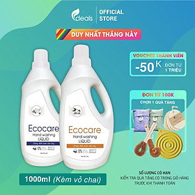 Nước Rửa Tay Bồ Hòn Hữu Cơ ECOCARE 1 lít - Sạch khuẩn, chăm sóc da tay, tinh dầu khử mùi