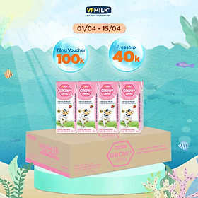 Sữa Tiệt Trùng Có Đường VPMilk Grow+ Vị Dâu Hộp 180ml (Thùng 48 Hộp)