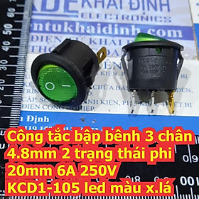 Mua 5 cái Công tắc bập bênh 3 chân 4.8mm 2 trạng thái phi 20mm 6A 250V KCD1-105 led màu xanh lá kde7244