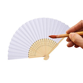 Handheld Folded Fan Paper Folding Fan for Kids Drawing Handmade Bamboo Hand Held Fan White Paper Hand Fan for Wedding Wall DIY Decor