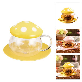 Tea Mug Mushroom Glass Coffee Cups with Strainer Filter Infuser for Loose Tea Cute Teapot with Ceramic lid Coaster Heat Resistant 290ML