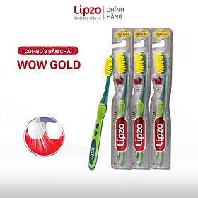 Combo 03 Bàn Chải Đánh Răng LIPZO Wow Gold Công Nghệ Chỉ Tơ Vàng Hai Lớp Nano Kháng Khuẩn