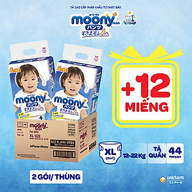 CỘNG 12 MIẾNG Thùng combo 2 gói tã quần Moony cao cấp XL38+6 Girl - Nhập